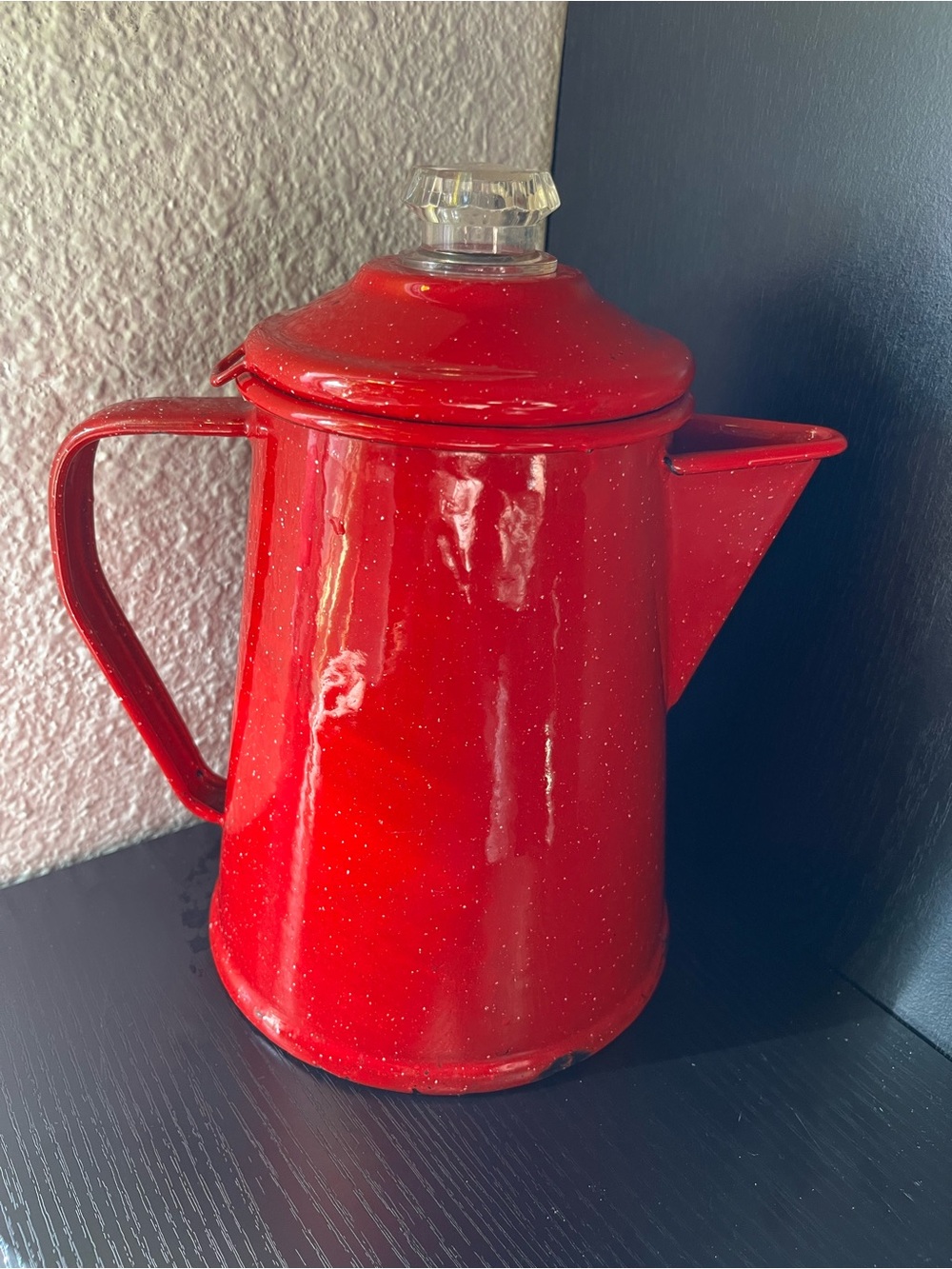 Red Enamel Coffee Pot with Glass Knob Lid - Home Kitchen